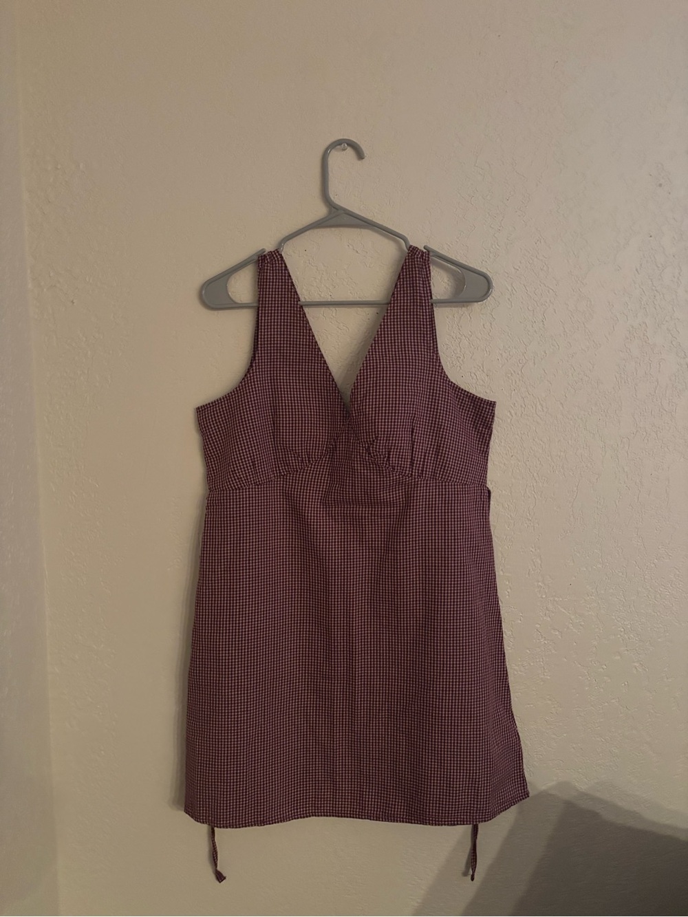 Old Navy Burgundy Gingham V-Neck Mini Dress